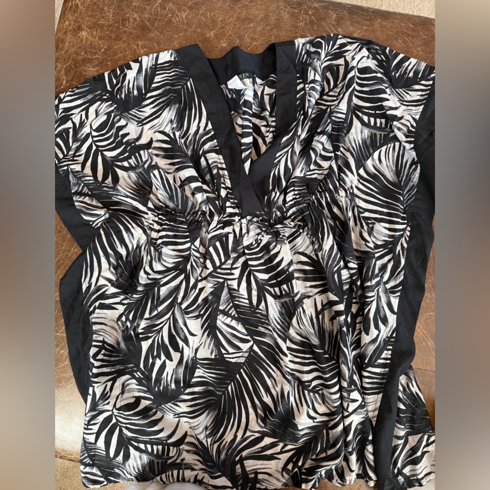 Ralph Lauren Black and cream (white) Tropical Leaf Swim Coverup - Picture 1 of 4